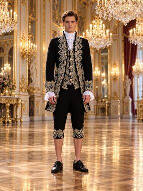 NEW 18th-Century Rococo-Style Gentleman's Black & Gold Suit XXL